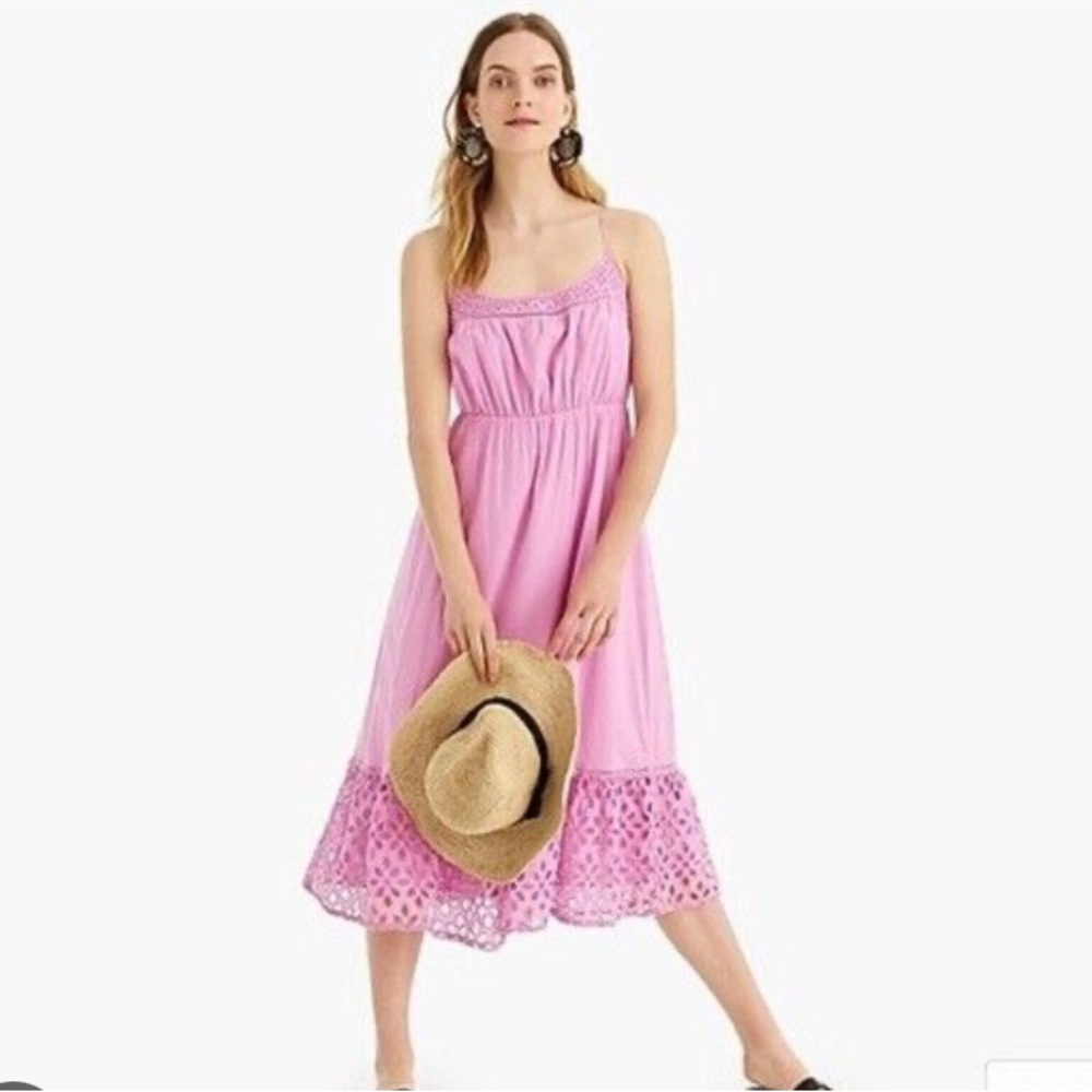 J. Crew Midi Dress Eyelet Trim Crossback Strappy Lavender Purple XS